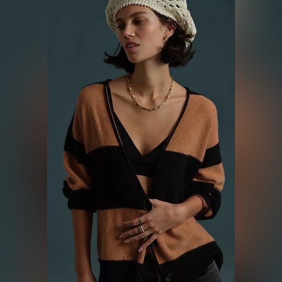 🎀NEW FREE PEOPLE School Boy Stripe Cashmere Cardigan - Picture 1 of 9